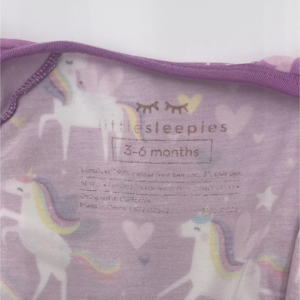 Little Sleepies‎ 3-6 Months Purple Unicorn Rainbow Zip Pajamas Romper Kids